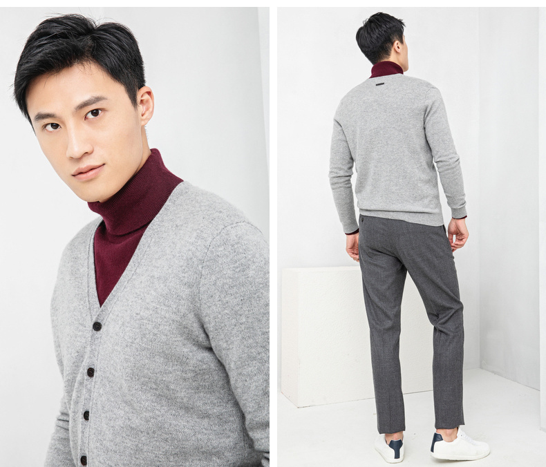 Ordos 18 mùa thu và mùa đông mới cổ chữ V dày lên màu hoang dã thuần khiết nam đan len cashmere tinh khiết áo len nam hàn quốc