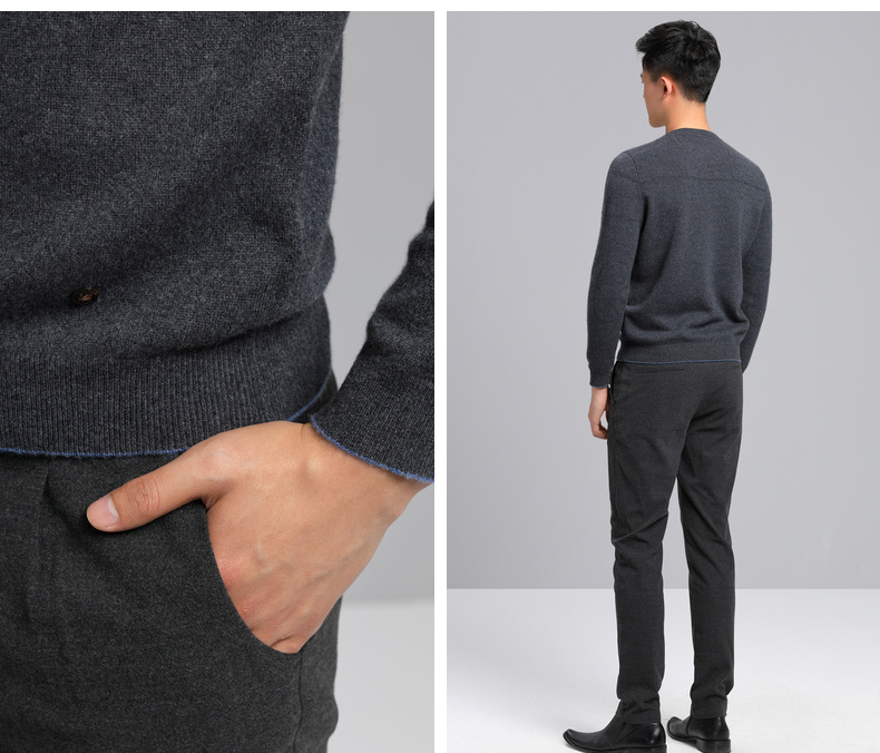 Ordos 1980 mùa thu và mùa đông mới cổ tròn trang trí dày áo thun nam áo len cashmere - Áo len Cashmere áo da nam cao cấp