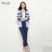 Ordos 1980 Womens Spring Summer Striped Knitted Cardigan Womens Silk Cotton Blend Top C296D1006