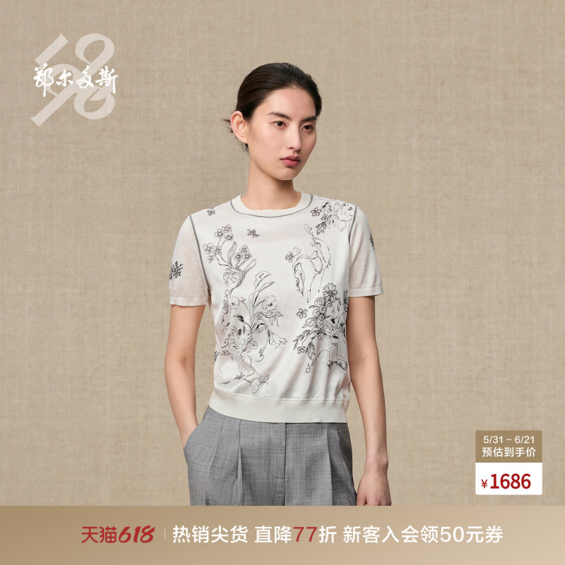 【Fine Wool and Silk Blend】Erdos 1980 Crew Neck Printed Women's Knitwear for Autumn and Winter 【Fine Wool and Silk Blend】Erdos 1980 Crew Neck Printed Women's Knitwear for Autumn and Winter