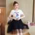 Bà bầu mùa hè thời trang Hàn Quốc phiên bản áo ngắn tay mới có thể cho con bú đầm ngắn tay dài - Áo thai sản