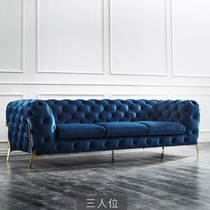 Nordic Velvet Sofa Designer Light Lavish Villa Living Room Soft-mounted Stainless Steel Furniture Treasure Blue Folk couch