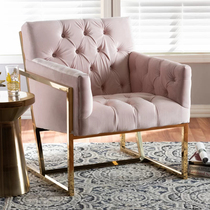 Nordic Light Lavish Velvet Fabric Pink Sofa Living Room Ins Nets Red Studio Stainless Gold Plated Color Sofa Chair