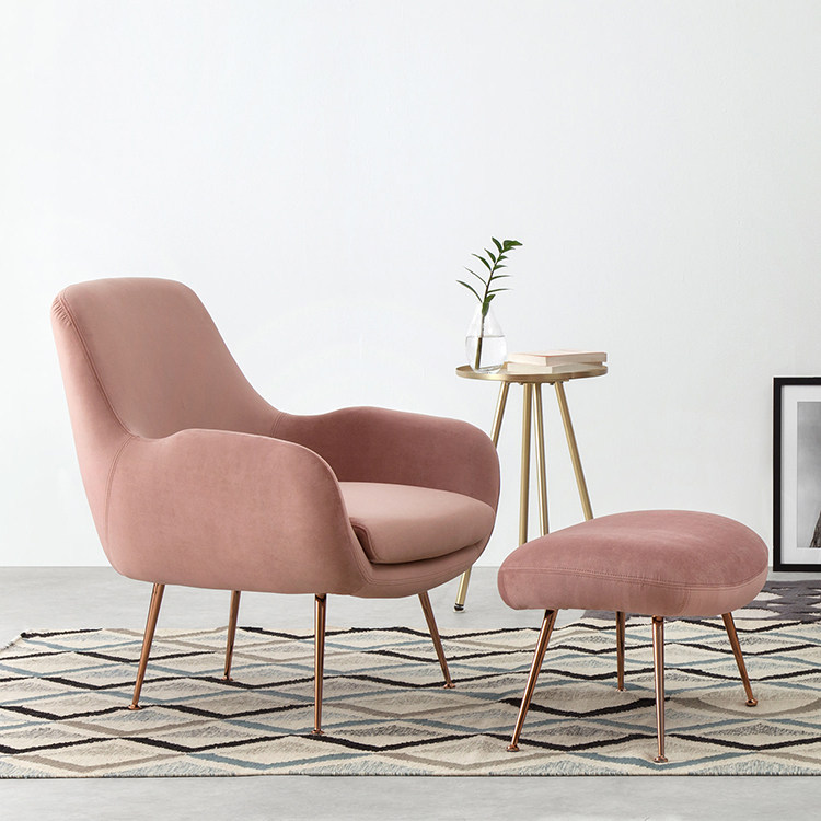 Nordic light luxury simple sofa chair with foot designer metal titanium-plated foot single double sofa customization