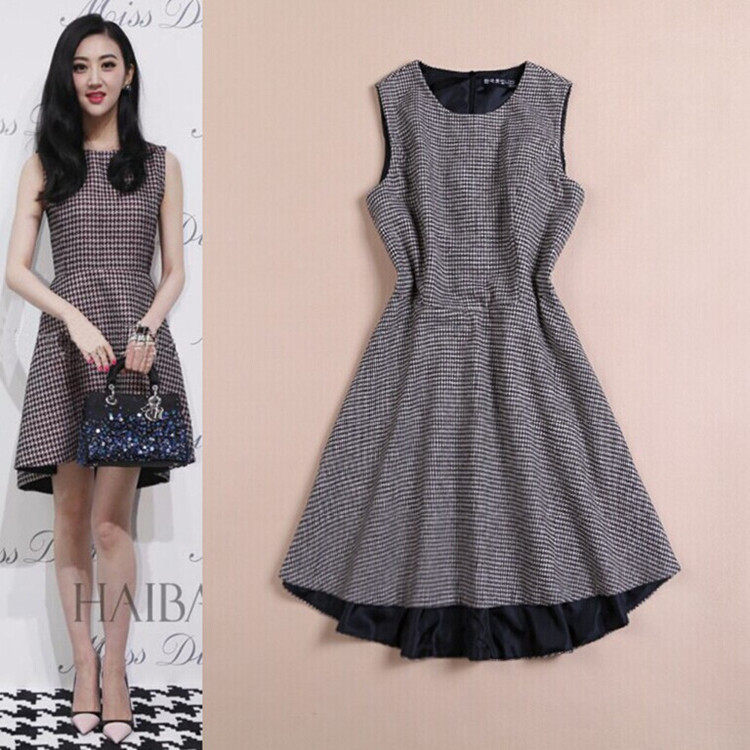 Light luxury style dress houndstooth 2022 autumn star Jing Tian with the same temperament, with a vest skirt and a women's coat