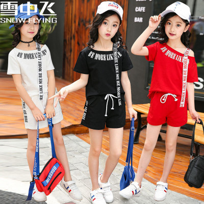 女童夏装套装2018新款韩版时尚洋气两件套中大童运动短袖女夏童装