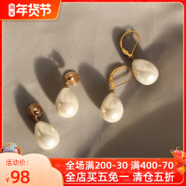 DD 14K gold package French retro mosquito coil ear clip female earleless bees pearl earrings earrings