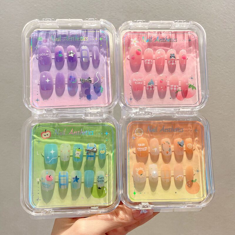 Removable Fruit-Shaped Wearable Nails, Cute Dopamine Short Nails for Children, Fresh and Simple Nail Art Stickers Decoration