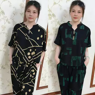 Middle-aged mother spring and summer middle-aged and elderly short-sleeved T-SHIRT harem pants suit noble woman Yangpai two-piece set