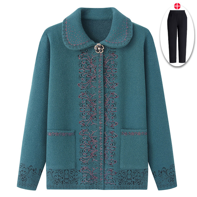 Middle-aged woman winter dress grandmother sweater short coat mommy spring and autumn crystal velvet clothes ocean gas