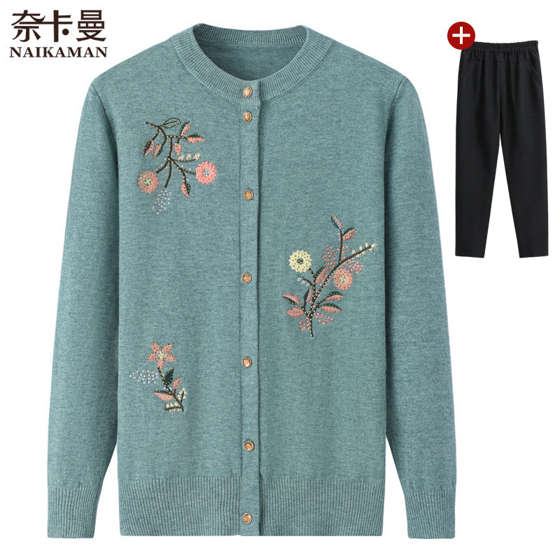 2021 new middle-aged women's spring and autumn fitted clothes moms-knitted sweater women's sweatshirt middle-aged and old-aged cardio-hoodie coats