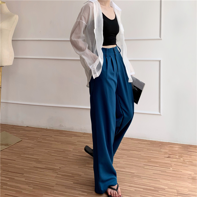 Wide-leg pants women's high waist spring and autumn dress slimming black Joker suit pants straight loose mop casual pants