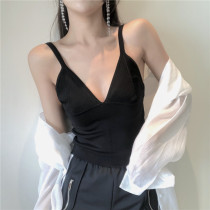 2021 summer new waist slim French V collar design halter with beautiful back knitted Hyuna vest women tide