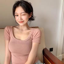 Sashimi round neckline white inner hitch small shirt spring fit new short short sleeves bottom outside wearing t-shirt blouse women ins 100 lap