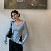 Sashimi black short long sleeves round collar tight with undershirt blouses womens dress 2022 Summer hitch a new t-shirt