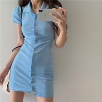 Small short skirt spring new niche short sleeve tight dress temperament thin French retro A- line dress