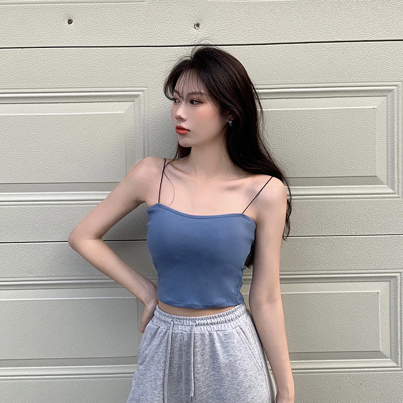2022 Summer Blue small crowdsourced Smear Sexy Little Harnesses Undershirt Wearing Small Vest Blouse Women Underwear