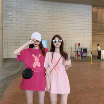 2022 Spring loaded with new loose long printed short sleeve round collar inside a hitch T-shirt outside wearing a blouses woman