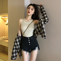 Off-shoulder summer wear solid color sling knit sweater bottomed inner top loose sleeveless neck slim vest female