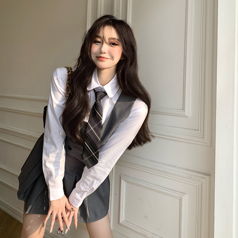 Western-style college style design sense niche inner shirts spring new bottoming chiffon shirts long-sleeved tops women's clothing