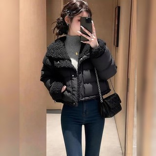 Fashionable and Stylish Black Lamb Wool High-Neck 90% down Puffer Jacket for Women, New Autumn and Winter Short Coat