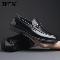 DTN mens casual leather shoes mens leather trend business dad shoes British black soft bottom all-match set shoes