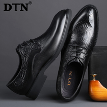 DTN brogue leather shoes mens leather British business dress casual black all-match pointed toe soft sole mens shoes