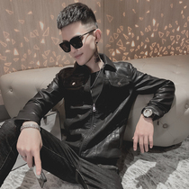 Spring and Autumn Youth Locomotive Leather Mens slim Korean version of the trend handsome Joker social guy guy spirit jacket jacket