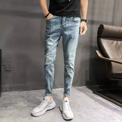 2021 spring and autumn men's jeans men's trend brand slim-fit small feet nine-point pants Korean version of the trend all-match stretch pants
