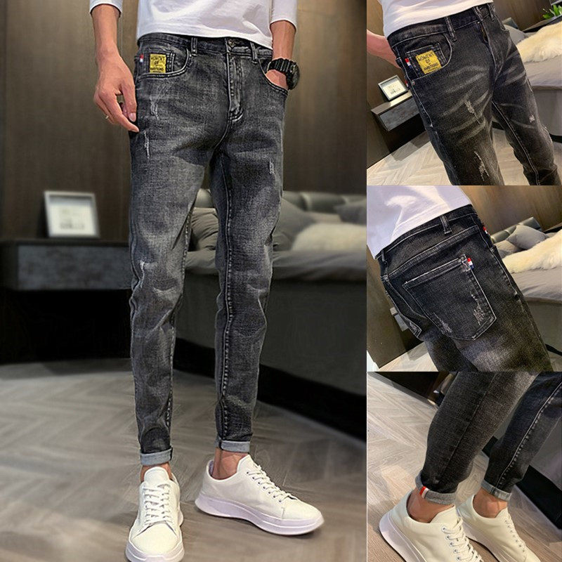 Tide brand jeans men's Korean version of the trend slim cigarette pipe pants 2021 new spring and autumn joker casual nine-point long pants