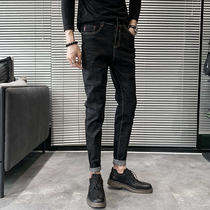 Jeans mens slim Korean version of the trend autumn black elastic Joker small feet Tide brand line casual long pants