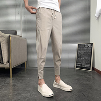 2021 summer ankle-length pants mens ice silk ultra-thin Korean fashion slim Joker Harlan foot casual pants