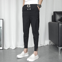 Tide brand ankle-length pants mens casual small feet handsome Joker loose Haren pants young students slim cut pants
