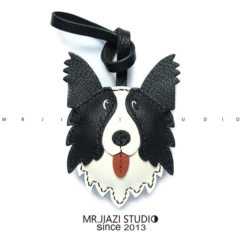 【Mr Clip】Border Collie Genuine Leather Handmade Car Keychain Bag Pendant Pet Dog Bag Hanging Gift