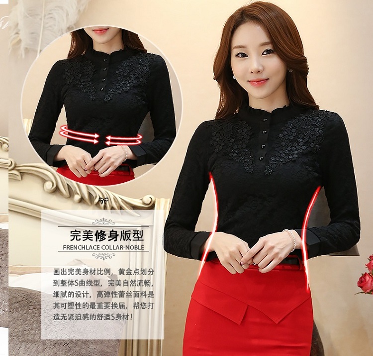 Real shot size lớn áo sơ mi nữ mùa xuân và mùa thu cao cổ áo voan chạm đáy áo sơ mi dài tay ren nữ - Áo sơ mi chiffon ren áo sơ mi vải voan