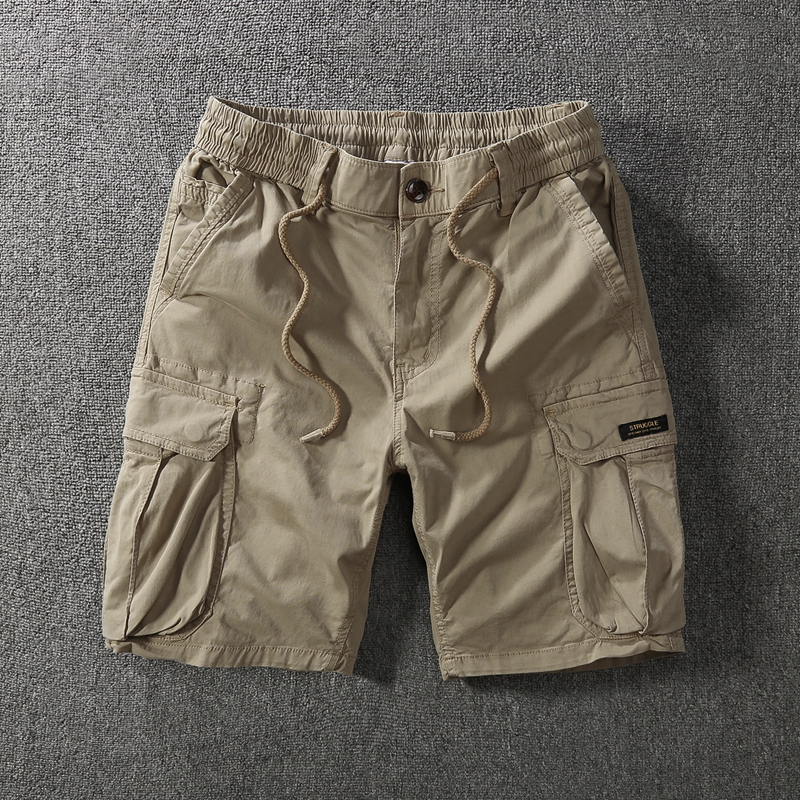Summer Thin Workwear Shorts with Elastic Waist, Straight Loose Fit, Washed Cotton Casual Slightly Stretchy Sports Shorts for Men Summer Thin Workwear Shorts with Elastic Waist, Straight Loose Fit, Washed Cotton Casual Slightly Stretchy Sports Shorts for Men