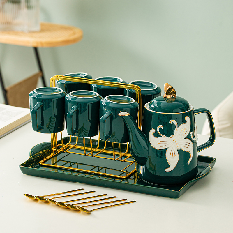 Nordic tea cup set cup kit household light luxury cup teapot flower ceramic water cup cup Living room gift