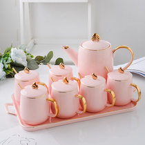Ceramic household set Light luxury drinking cup Living room tea set Teapot teacup Water cup Nordic style with tray