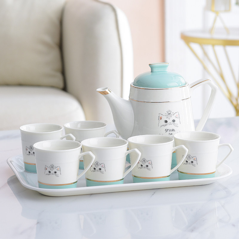 European-style ceramic family household cup set simple living room creative kettle cup with water cup tea set teapot set