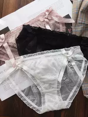 White bow panties female cotton crotch black lace panties Girl low waist ultra-thin hot sexy