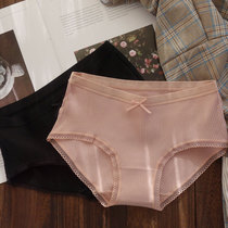 Black Pants Woman Pure Cotton Antibacterial Meat Color Breathable Mid-Waist Color Lace Adolescent Girls Girl Triangle Pants