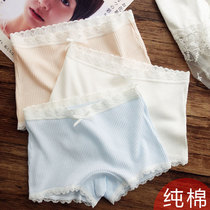 White Flat Corner Briefs Female Pure Cotton Full Cotton Mid Waist Sexy Lace Unmarks Lady Big Code Adult Four-corner Pants Summer