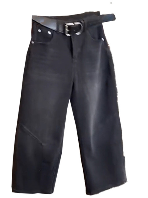 European scimitar jeans for women 2025 new autumn large size pear-shaped figure high waist slim eight-point straight pants