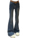 Blue velvet horseshoe jeans for women winter new large size high waist slimming straight flared floor mopping pants for small people