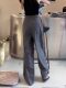 Gray suit casual pants for women, spring and autumn new style, large size, pear-shaped, small, loose, slimming, straight wide-leg pants