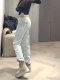 Oatmeal-Colored Fleece-Lined Straight-Leg Jeans for Women, New Winter Style, Plus-Size, High-Waisted, Slimming, Narrow-Cut Cigarette Pants for Pear-Shaped Body