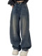 Heavy-Duty Rhinestone Curved Hem Jeans for Women, New Spring Style, Plus Size, Loose Fit, Slimming, Star-Patterned Wide-Leg Floor-Length Pants