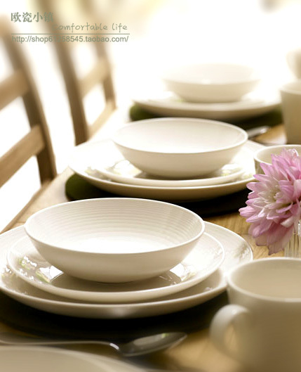 [Foreign Trade Surplus] Western-Style Steak Plate, Household Soup Noodle Bowl, Deep Dish Set, High-Temperature Resistant Milk-White Ceramic Tableware