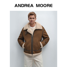Меховая одежда andrea moore冬季男装翻毛皮毛一体外套男短款真皮皮草羊皮夹克厚