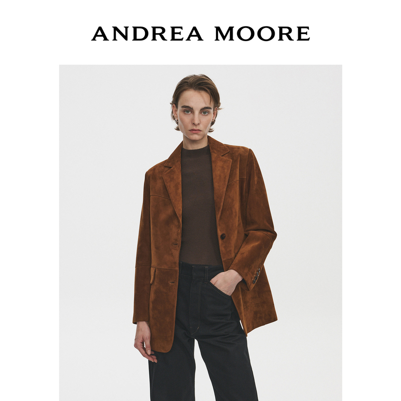 Andrea Moore/Andre Moore Women's Genuine Leather Blazer Melard Suede Sheepskin Leather Jacket Andrea Moore/Andre Moore Women's Genuine Leather Blazer Melard Suede Sheepskin Leather Jacket